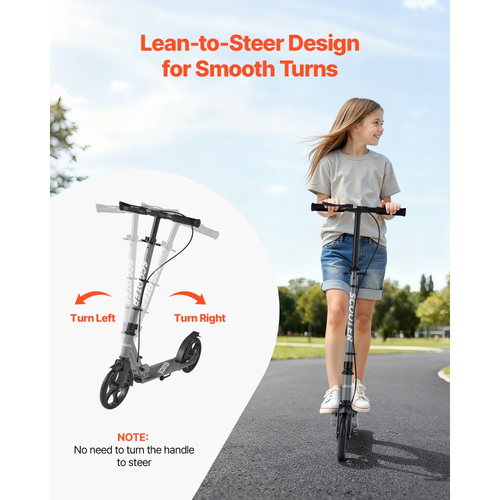 Πατίνι VEVOR για παιδιά 8+ ετών, εφήβους και ενήλικες, δίτροχο πατίνι για νήπια με ρυθμιζόμενο ύψος τιμονιού, φαρδύ αντιολισθητικό δάπεδο, πτυσσόμενο ελαφρύ πλαίσιο για αγόρια και κορίτσια έως 99,8 kg, γκρι