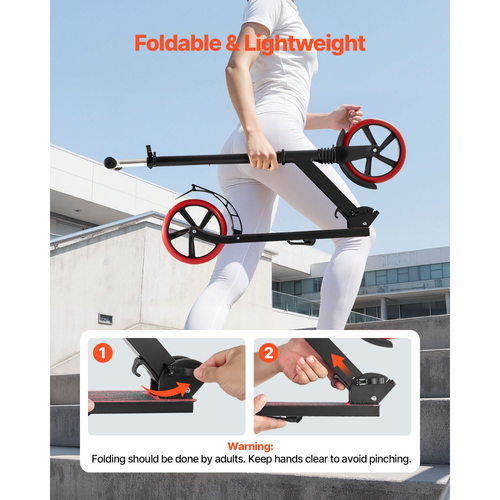 Πατίνι VEVOR για παιδιά 8+ ετών, εφήβους και ενήλικες, δίτροχο πατίνι για νήπια με ρυθμιζόμενο ύψος τιμονιού, φαρδύ αντιολισθητικό δάπεδο, πτυσσόμενο ελαφρύ για αγόρια και κορίτσια έως 99,8 κιλά, μαύρο + κόκκινο