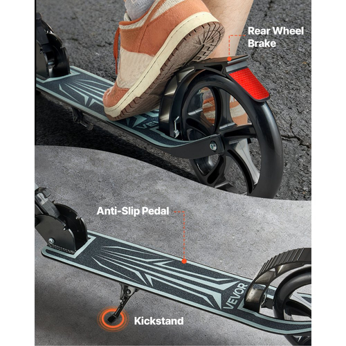 Πατίνι VEVOR για παιδιά 8+ ετών, εφήβους και ενήλικες, δίτροχο πατίνι για νήπια με ρυθμιζόμενο ύψος τιμονιού, φαρδιά αντιολισθητική βάση, πτυσσόμενο ελαφρύ πλαίσιο για αγόρια και κορίτσια έως 99,8 kg, μαύρο