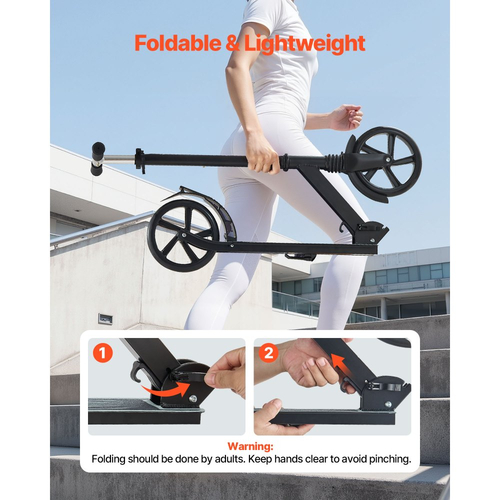 Πατίνι VEVOR για παιδιά 8+ ετών, εφήβους και ενήλικες, δίτροχο πατίνι για νήπια με ρυθμιζόμενο ύψος τιμονιού, φαρδιά αντιολισθητική βάση, πτυσσόμενο ελαφρύ πλαίσιο για αγόρια και κορίτσια έως 99,8 kg, μαύρο