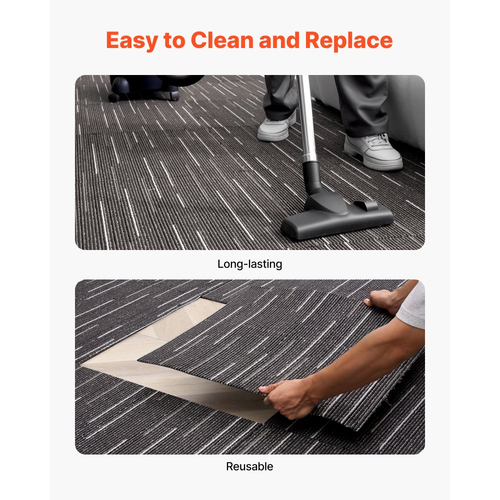 Πλακάκια χαλιού VEVOR Επαναχρησιμοποιούμενα 610x610 mm, 24 τεμάχια αρθρωτό τετράγωνο χαλί, Εμπορικό δάπεδο με μαλακή επένδυση για κάλυψη χωρίς ραφές 8,9㎡, Εύκολη αντικατάσταση DIY για σαλόνι, υπνοδωμάτιο, γραφείο, εσωτερικό, γκρι