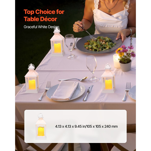 VEVOR 12 τεμάχια διακοσμητικό φανάρι κεριού, ηλεκτρικό κερί LED χωρίς φλόγα, πλαστική θήκη LED με γυαλί, κρεμαστά φανάρια εσωτερικής βεράντας για τραπέζι γάμου, πάρτι, αγρόκτημα, εσωτερική διακόσμηση, λευκό