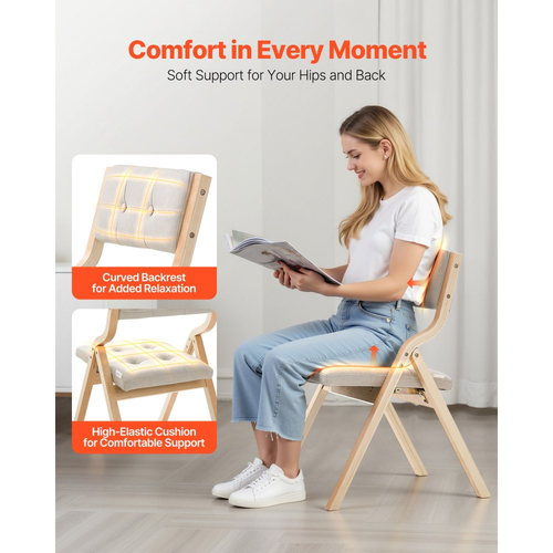 VEVOR Ξύλινες Πτυσσόμενες Καρέκλες με Μαξιλάρι, Σετ 4 τεμαχίων, Φορητή Πτυσσόμενη Καρέκλα με Μαξιλάρι και Ξύλινο Σκελετό, Μοντέρνα Καρέκλα Τραπεζαρίας με Επενδυμένη Επένδυση για Κουζίνα, Γραφείο, Γάμο, Πάρτι, Τραπεζαρία, Εύκολη Συναρμολόγηση, Μπεζ