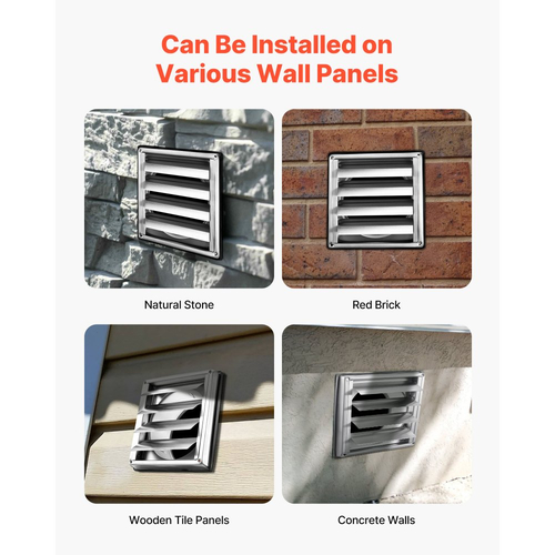 Κάλυμμα εξαερισμού τοίχου VEVOR 97mm, τετράγωνο κάλυμμα αετώματος εξαερισμού AC με περσίδες, από ανοξείδωτο ατσάλι υψηλής ποιότητας και με ελαστική φλάντζα μείωσης θορύβου, για σπίτι, μπάνιο, γκαράζ, κουζίνα, υπόγειο (1 τεμάχιο, ασημί)