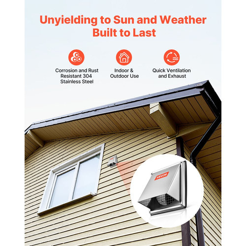 Κάλυμμα εξωτερικού εξαεριστήρα τοίχου VEVOR 145 mm, τετράγωνο κάλυμμα αετώματος εξαεριστήρα AC, από ανοξείδωτο ατσάλι υψηλής ποιότητας και με ενσωματωμένη οθόνη προστασίας, για σπίτι, μπάνιο, γκαράζ, κουζίνα, υπόγειο (1 τεμάχιο, ασημί)