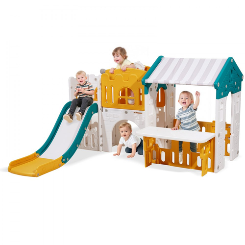 Παιδικό Σπιτάκι VEVOR εξωτερικού χώρου, Ευέλικτη παιδική χαρά με τσουλήθρα, μπάσκετ, τηλεσκόπιο, τιμόνι, σήραγγα ανίχνευσης, βιτρίνα πωλήσεων, σετ παιχνιδιού για νήπια ηλικίας 1+ ετών, ανοιχτή δομή παιχνιδιού, πλαστικό HDPE