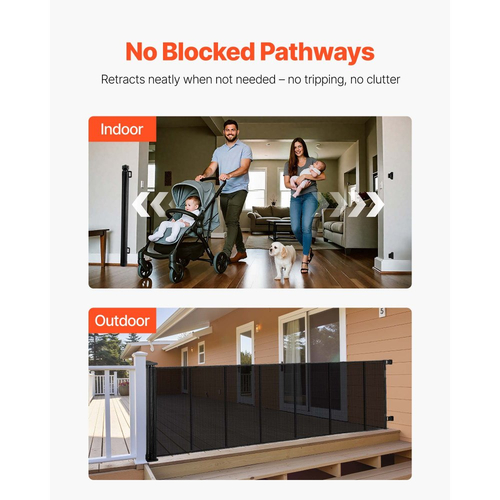 Πτυσσόμενη Πόρτα Μωρού VEVOR, Εκτείνεται σε 3050 mm Εξαιρετικά Πλάτος, 980 mm Ύψος, με Ενισχυμένες Λωρίδες Fiberglass, Αποφεύγει το Σέρσιμο, Πόρτα Σκύλου από Πλέγμα για Καταστρώματα, Πόρτες, Γκαράζ, Εσωτερικού Χώρου, Μαύρο