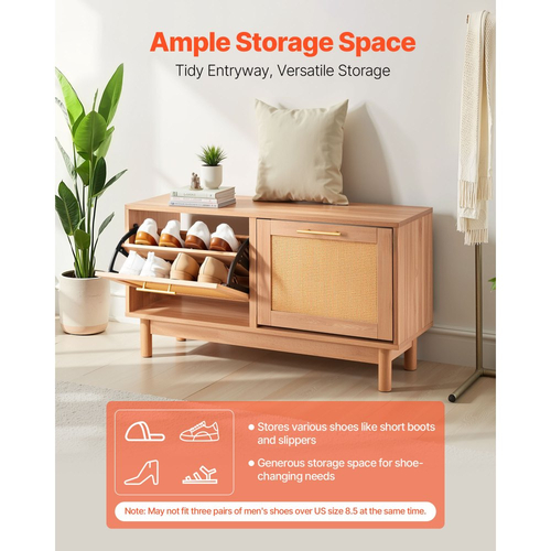 Πάγκος Παπουτσιών VEVOR Εισόδου, Πάγκος Παπουτσιών 1000 x 300 x 530 mm σε σχήμα Ρατάν με 2 αναδιπλούμενα συρτάρια, Ράφι Αποθήκευσης Παπουτσιών 300 λίβρες με 4 διαμερίσματα και 2 πόρτες από Ρατάν, για Διάδρομο, Σαλόνι, Υπνοδωμάτιο