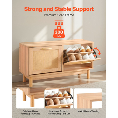 Πάγκος Παπουτσιών VEVOR Εισόδου, Πάγκος Παπουτσιών 1000 x 300 x 530 mm σε σχήμα Ρατάν με 2 αναδιπλούμενα συρτάρια, Ράφι Αποθήκευσης Παπουτσιών 300 λίβρες με 4 διαμερίσματα και 2 πόρτες από Ρατάν, για Διάδρομο, Σαλόνι, Υπνοδωμάτιο