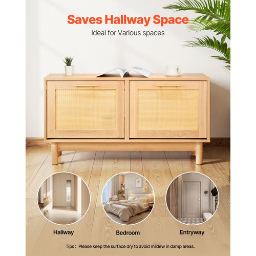 Πάγκος Παπουτσιών VEVOR Εισόδου, Πάγκος Παπουτσιών 1000 x 300 x 530 mm σε σχήμα Ρατάν με 2 αναδιπλούμενα συρτάρια, Ράφι Αποθήκευσης Παπουτσιών 300 λίβρες με 4 διαμερίσματα και 2 πόρτες από Ρατάν, για Διάδρομο, Σαλόνι, Υπνοδωμάτιο