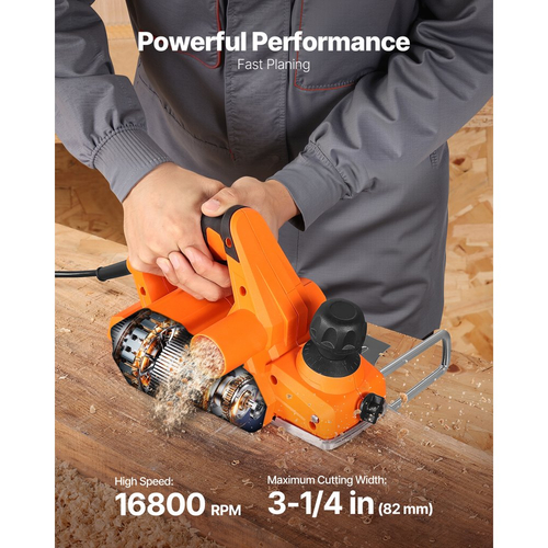 Ηλεκτρική πλάνη χειρός VEVOR, πλάτος κοπής 82 mm, 650W 16800 RPM ηλεκτρική πλάνη χειρός με καλώδιο για ξύλο, με ρυθμιζόμενο βάθος κοπής, 2 λεπίδες, για ξυλουργική, λοξοτομή ξύλου, DIY εργαλείο ξυλουργικής με λείο φινίρισμα