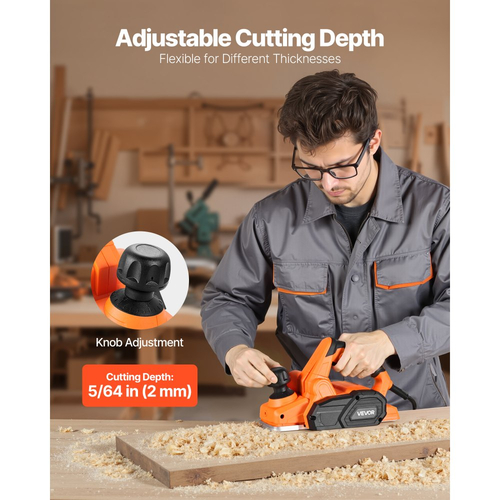 Ηλεκτρική πλάνη χειρός VEVOR, πλάτος κοπής 82 mm, 650W 16800 RPM ηλεκτρική πλάνη χειρός με καλώδιο για ξύλο, με ρυθμιζόμενο βάθος κοπής, 2 λεπίδες, για ξυλουργική, λοξοτομή ξύλου, DIY εργαλείο ξυλουργικής με λείο φινίρισμα