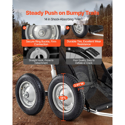 Καρότσια θηραμάτων VEVOR για κυνήγι, καρότσι μεταφοράς ελαφιών 500 λιβρών, καρότσι με ερπυστριοφόρο όχημα βαρέως τύπου, πτυσσόμενο καρότσι μεταφοράς ελαφιών παντός εδάφους με ελαστικά απορρόφησης κραδασμών, καρότσι βοηθητικού εξοπλισμού για κυνήγι και ψάρεμα, πεζοπορία