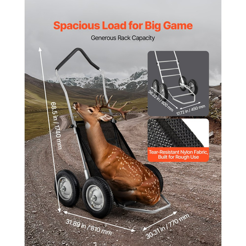 Καρότσια θηραμάτων VEVOR για κυνήγι, καρότσι μεταφοράς ελαφιών 500 λιβρών, καρότσι με ερπυστριοφόρο όχημα βαρέως τύπου, πτυσσόμενο καρότσι μεταφοράς ελαφιών παντός εδάφους με ελαστικά απορρόφησης κραδασμών, καρότσι βοηθητικού εξοπλισμού για κυνήγι και ψάρεμα, πεζοπορία