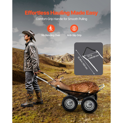 Καρότσια θηραμάτων VEVOR για κυνήγι, καρότσι μεταφοράς ελαφιών 500 λιβρών, καρότσι με ερπυστριοφόρο όχημα βαρέως τύπου, πτυσσόμενο καρότσι μεταφοράς ελαφιών παντός εδάφους με ελαστικά απορρόφησης κραδασμών, καρότσι βοηθητικού εξοπλισμού για κυνήγι και ψάρεμα, πεζοπορία