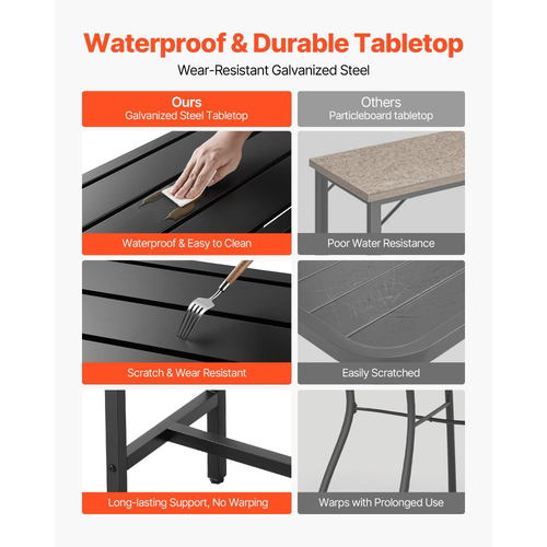 Τραπέζι μπαρ εξωτερικού χώρου VEVOR, τραπέζι μπαρ βεράντας 100 x 37,5 cm, αδιάβροχη επιφάνεια & στιβαρό μεταλλικό πλαίσιο, ορθογώνια τραπεζαρίες ύψους πάγκου, έπιπλα εξωτερικού χώρου για μπαλκόνι, αυλή, υδρομασάζ, δίπλα στην πισίνα, εσωτερικού χώρου
