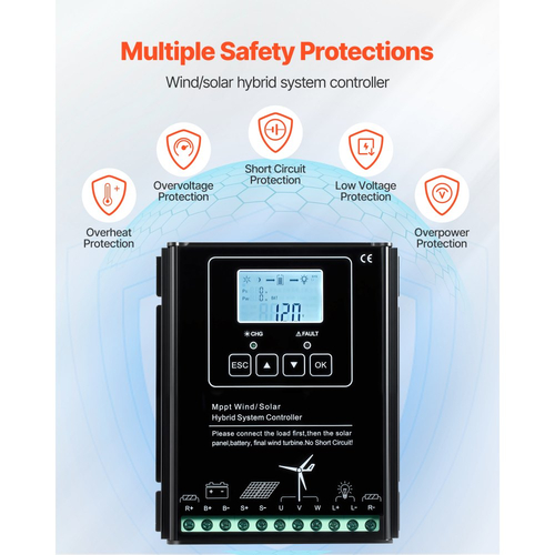 Κιτ ηλιακής αιολικής ενέργειας VEVOR 12V 400W, 2 τεμάχια μονοκρυσταλλικά ηλιακά πάνελ 100W + ανεμογεννήτρια 200W + ελεγκτής υβριδικού συστήματος MPPT αιολικής/ηλιακής ενέργειας για εφαρμογές οικιακής χρήσης, τροχόσπιτου, σκάφους και κάμπινγκ εκτός δικτύου