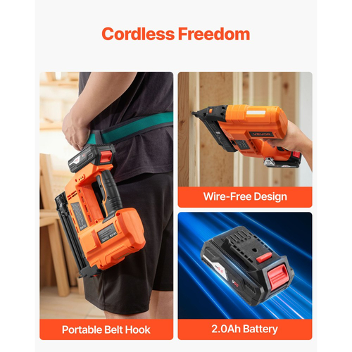 Ασύρματο καρφωτικό VEVOR 2 σε 1, 18 Gauge, πιστόλι καρφώματος και συρραπτικό με μπαταρία 20V, με 500 καρφιά, 500 συνδετήρες, μπαταρία ιόντων λιθίου 2,0 Ah και φορτιστή, για βελτίωση σπιτιού, ξυλουργική