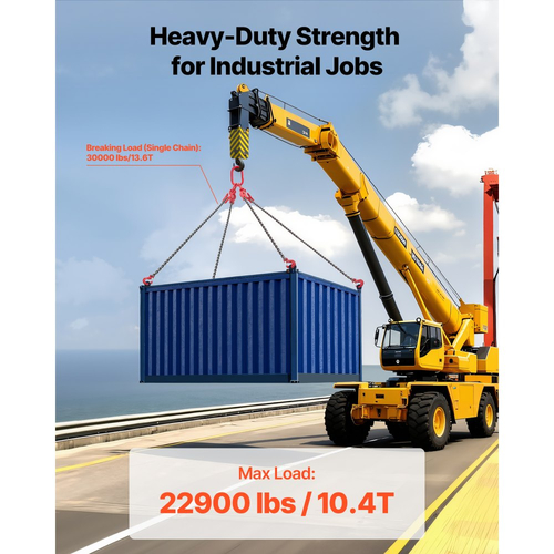 Αλυσίδα VEVOR, Αλυσίδες ανύψωσης 10mm x 3 m με 4 γάντζους λαβής ποδιών, Ανυψωτικός ιμάντας βαρέως τύπου από κράμα χάλυβα G80, Χωρητικότητα 10,4 τόνων, Ρυθμιζόμενες ανυψωτικές αλυσίδες κινητήρα για ρυμούλκηση φορτίου με ασφάλεια