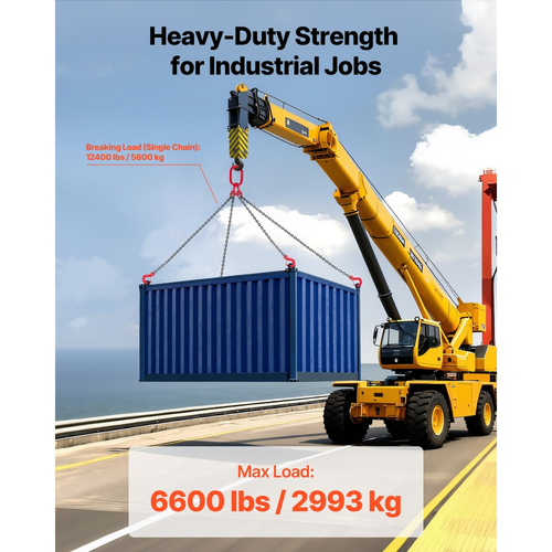 Αλυσίδα VEVOR, Αλυσίδες ανύψωσης 6,3mm x 1,5 m με 4 γάντζους λαβής, Ανυψωτικός ιμάντας από κράμα χάλυβα G80 βαρέως τύπου, Χωρητικότητα 2993kg, Ρυθμιζόμενες ανυψωτικές αλυσίδες κινητήρα για ρυμούλκηση φορτίου με ασφάλεια