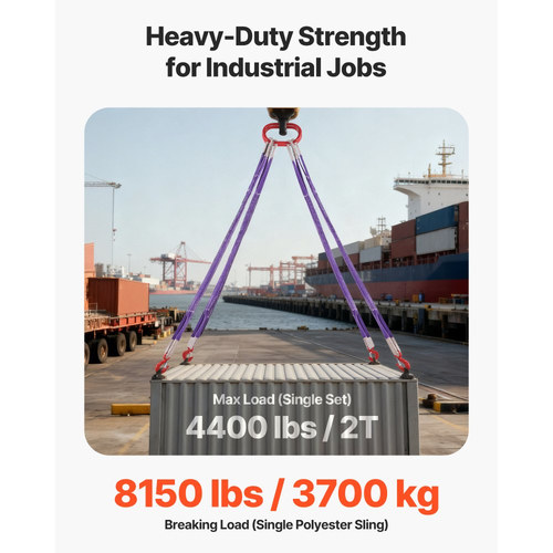 Ιμάντες ανύψωσης VEVOR, 2 τεμάχια ιμάντας χαλιναριού από πολυεστέρα δύο ποδιών με γάντζους, χωρητικότητα 2 τόνων, ιμάντας ανύψωσης βαρέως τύπου 5 ποδιών, παχύρρευστοι και ανθεκτικοί στη φθορά ιμάντες ιμάντα για κινητήρες, γερανούς, ανυψωτικά φορτηγά