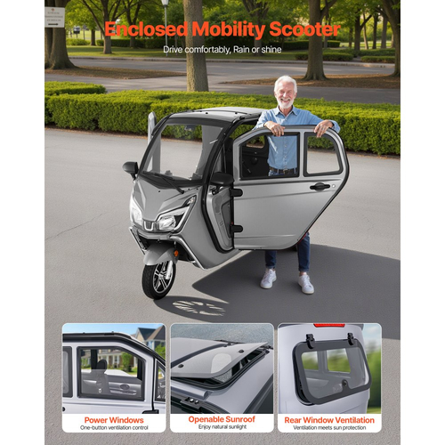 Ηλεκτρικό σκούτερ VEVOR 3 τροχών με κλειστό κύκλωμα για ηλικιωμένους και ενήλικες, χωρητικότητας 295 κιλών, 3 θέσεων, ηλεκτρικό σκούτερ αναψυχής 1500W, μεγάλης εμβέλειας 60 χλμ. και τηλεχειριζόμενο ξεκλείδωμα, παντός εδάφους για ψώνια και περιηγήσεις