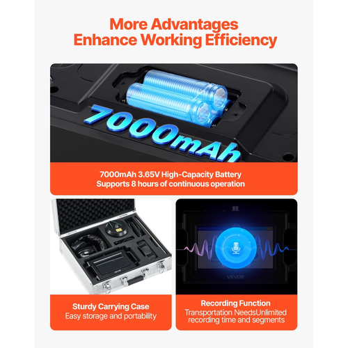 Ανιχνευτής διαρροών νερού VEVOR, 1Hz-5000Hz, LCD οθόνη αφής, εντοπιστής διαρροών αγωγών για υπόγειες υδραυλικές εγκαταστάσεις 2 μέτρων – με αισθητήρα, 3 ακρόαση, ακουστικά, κάρτα 8GB και θήκη μεταφοράς