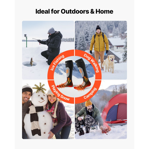 Θερμαινόμενες κάλτσες VEVOR, πολύ μεγάλου μεγέθους, επαναφορτιζόμενες θερμαινόμενες κάλτσες με μπαταρία 5000mAh και 4 επίπεδα θέρμανσης, ηλεκτρική θερμαινόμενη κάλτσα με έλεγχο APP για άνδρες και γυναίκες, θερμαντήρας ποδιών για κυνήγι, ιππασία, κατασκήνωση, πεζοπορία