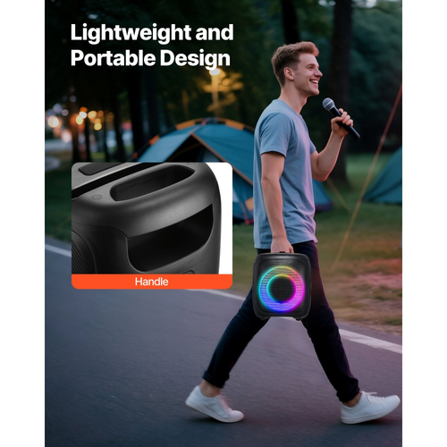 Μηχανή Καραόκε VEVOR για Ενήλικες, 15W, Φορητό Ηχείο Bluetooth 4 ιντσών με 2 Ασύρματα Μικρόφωνα, Φως LED, Λειτουργία TWS, Λαβή, Υποστηρίζει Κάρτα Micro TF, USB, AUX, για Τραγούδι σε Πάρτι Καραόκε στο Σπίτι