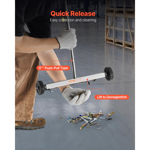 Μαγνητική σκούπα VEVOR με ρόδες, 43 cm, χωρητικότητα φορτίου 4,5 kg, ελαφρύ μαγνητικό σάρωθρο με ρυθμιζόμενη λαβή, καρφιά και βίδες, εύκολο καθάρισμα για γκαράζ, έργα στέγης