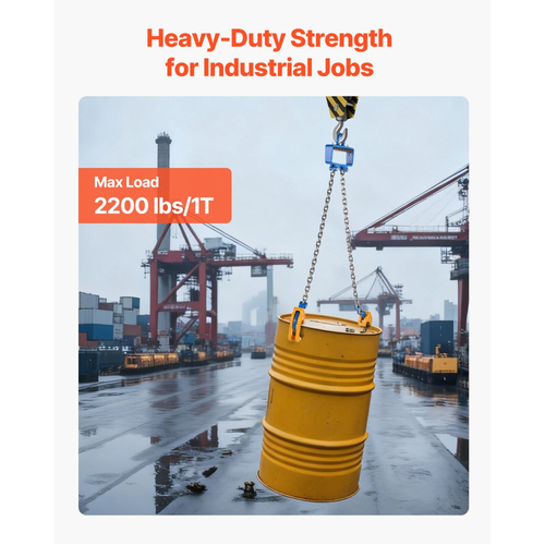 Ανυψωτικό τυμπάνων αλυσίδας VEVOR, ιμάντας αλυσίδας ανύψωσης τυμπάνων G80 με γάντζο ασφαλείας, τύμπανα που χειρίζονται χωρητικότητα 1 τόνου, εξοπλισμός που ταιριάζει για περονοφόρο ανυψωτικό γερανού, ανυψωτικό βαρελιών από ανθρακούχο χάλυβα για πλαστικά και μεταλλικά βαρέλια