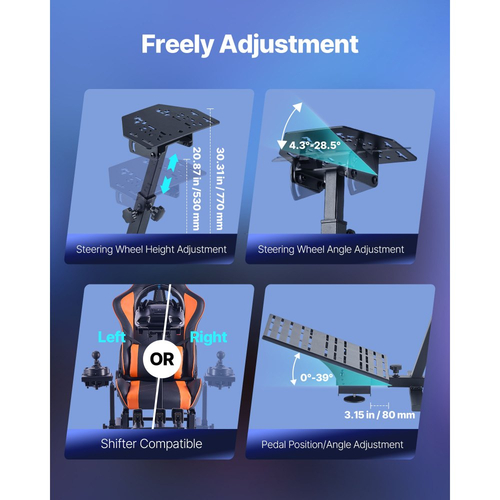 Βάση τιμονιού VEVOR Racing, Βάση τιμονιού βαρέως τύπου για προσομοιωτή πιλοτηρίου, Κατάλληλη για Logitech G25, G27, G29, G920, G923, Thrustmaster T300RS, TX F458, T500RS, T3PA-PRO (F1/GT) και πεντάλ CSR