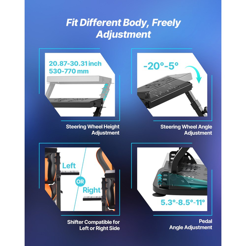 Βάση τιμονιού VEVOR Racing, Βάση τιμονιού προσομοίωσης βαρέως τύπου με διπλό βραχίονα διπλής ράγας, κατάλληλη για Logitech G25, G27, G29, G920, G923, Thrustmaster T300RS, TX F458, T500RS, T3PA-PRO (F1/GT) και πεντάλ CSR