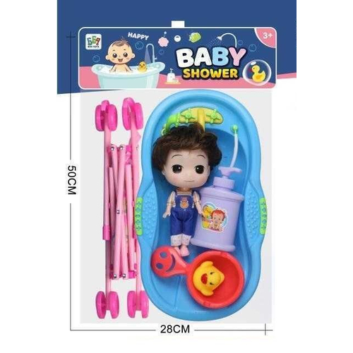 Κούκλα με σετ μπάνιου και καροτσάκι - 669-702C - 215564