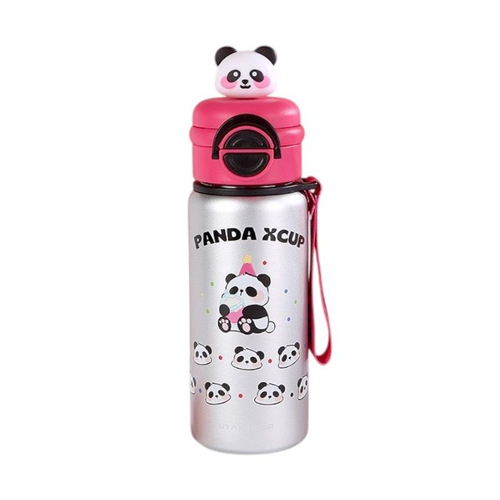 Παιδικό παγούρι-θερμός Panda με καλαμάκι - 500ml - 722344 - Fuchsia/Silver