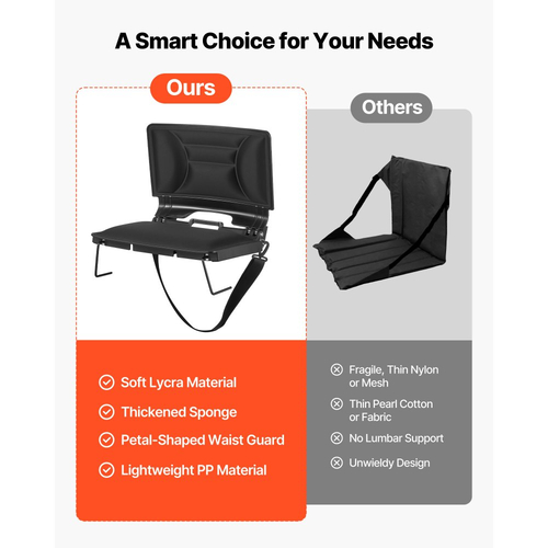 Κάθισμα Σταδίου VEVOR, Πτυσσόμενη Καρέκλα Λευκαντηρίου με Στήριγμα Πλάτης και Χοντρό Μαξιλάρι, Επενδεδυμένο Κάθισμα Σταδίου για Λευκαντήριο που Περιλαμβάνει Ιμάντα Ώμου, Γάντζους, Θήκη για Ποτήρια, Υλικό Lycra, Πλαϊνή Τσέπη, Υλικό PP
