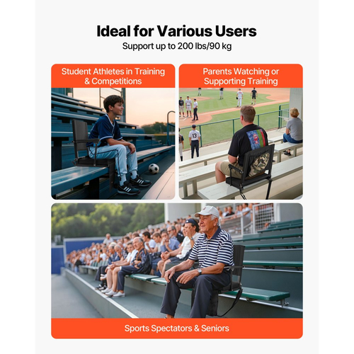 Κάθισμα Σταδίου VEVOR, Φορητό Κάθισμα Κερκέδας με Υποβραχιόνιο, Στήριγμα Πλάτης και Χοντρό Μαξιλάρι, Πολυθρόνα Πάγκου για Κερκέδα που Περιλαμβάνει Ιμάντα Ώμου, Γάντζους, Θήκη Ποτηριού, Μαύρα Καθίσματα Κερκέδας Ποδοσφαίρου, 1 Τεμάχιο