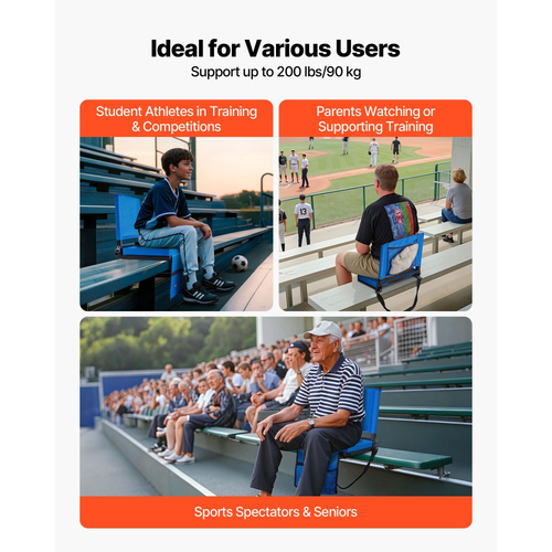 Κάθισμα Σταδίου VEVOR, Πτυσσόμενη Καρέκλα Λεκάνης με Στήριγμα Πλάτης και Χοντρό Μαξιλάρι, Επενδεδυμένο Κάθισμα Σταδίου για Λεκάνη που Περιλαμβάνει Ιμάντα Ώμου, Γάντζους, Θήκη για Ποτήρια και Πλαϊνή Τσέπη, Μπλε Καρέκλα Λεκάνης