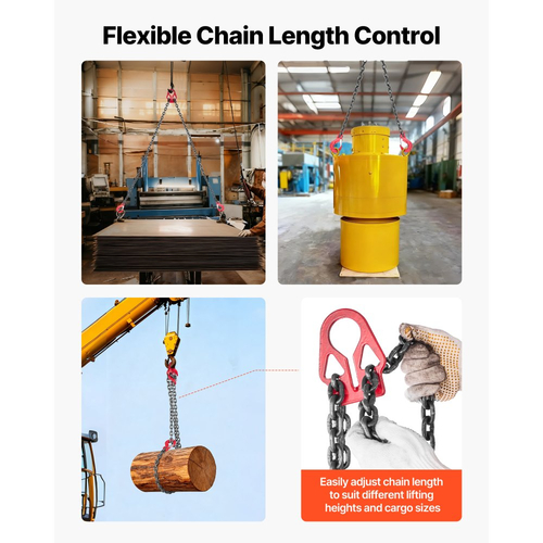 Αλυσίδα VEVOR, Αλυσίδες ανύψωσης 8mm x 3 m με 2 γάντζους λαβής ποδιών, Ανυψωτικός ιμάντας από κράμα χάλυβα G80 βαρέως τύπου, χωρητικότητα 3,17 τόνων, Ρυθμιζόμενες ανυψωτικές αλυσίδες κινητήρα για ρυμούλκηση φορτίου με ασφάλεια