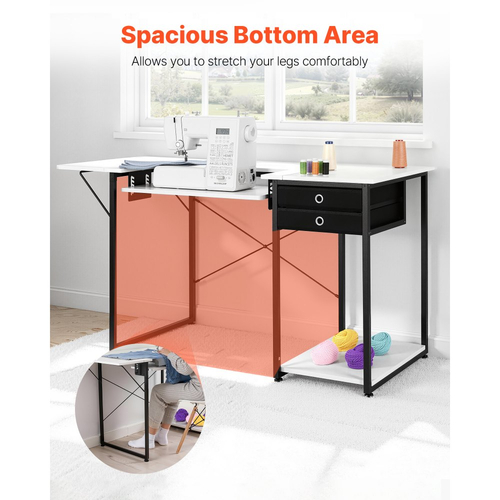 Τραπέζι Ραπτικής VEVOR, Τραπέζι Ραπτομηχανής Πολλαπλών Χρήσεων με Συρτάρια, Πτυσσόμενο Πλαϊνό Ράφι, Ρυθμιζόμενο Ράφι, Ατσάλινα Πόδια, Γραφείο Υπολογιστή για το Σπίτι, Στούντιο Μόδας, Στούντιο Τέχνης, Εκπαιδευτικό Ίδρυμα