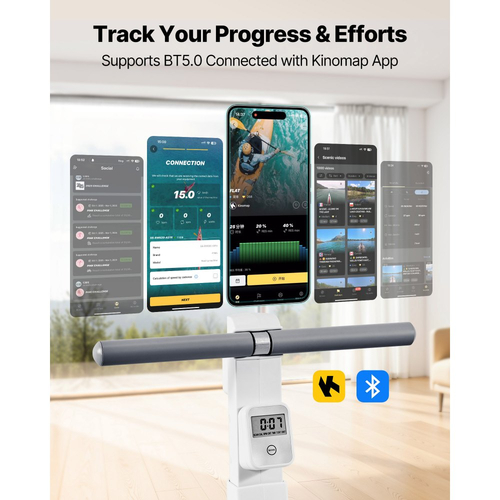 Μαγνητική μηχανή κωπηλασίας VEVOR, αθόρυβη αντίσταση 16 επιπέδων, ρυθμιζόμενη, πτυσσόμενη μηχανή κωπηλασίας για το σπίτι, χωρητικότητα βάρους 158 κιλών, μηχανήματα κωπηλασίας με διπλή ράγα ολίσθησης, συμβατό με εφαρμογή Bluetooth και οθόνη LCD
