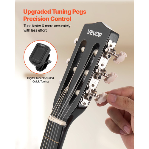 Κλασική κιθάρα VEVOR, 780 mm, Ξύλινο κιτ εκκίνησης κλασικής κιθάρας για αρχάριους, με χορδές νάιλον, τσάντα συναυλιών, λουράκι, κουρδιστήρι, επιπλέον χορδές, πένες, καποτάτο, ξύλο μπάσου, για παιδιά κορίτσια αγόρια μαθητές, μαύρο
