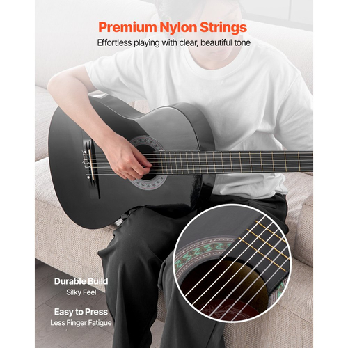 Κλασική κιθάρα VEVOR, 780 mm, Ξύλινο κιτ εκκίνησης κλασικής κιθάρας για αρχάριους, με χορδές νάιλον, τσάντα συναυλιών, λουράκι, κουρδιστήρι, επιπλέον χορδές, πένες, καποτάτο, ξύλο μπάσου, για παιδιά κορίτσια αγόρια μαθητές, μαύρο