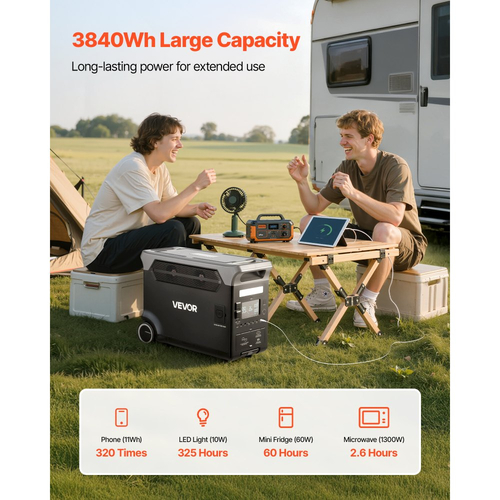 Φορητός σταθμός παραγωγής ενέργειας VEVOR, Ηλιακή γεννήτρια σταθμού παραγωγής ενέργειας 3600W 3840Wh με 10 θύρες εξόδου και ρυθμιζόμενη ισχύ εισόδου, επεκτάσιμη εφεδρική μπαταρία LiFePO4 για τροχόσπιτο στο σπίτι και το κάμπινγκ (δεν περιλαμβάνεται ηλιακό πάνελ)