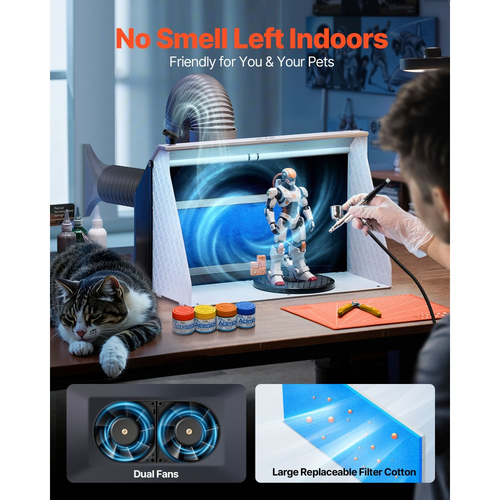 Θάλαμος ψεκασμού αερογράφου VEVOR, διπλοί ανεμιστήρες, 545 x 475 x 370 mm, φορητό κιτ καμπίνας ψεκασμού βαφής με αερογράφο για ερασιτεχνική χρήση με 3 φώτα LED και σωλήνα προέκτασης εξάτμισης, για ζωγραφική μοντέλων, τέχνες, χειροτεχνίες, κέικ