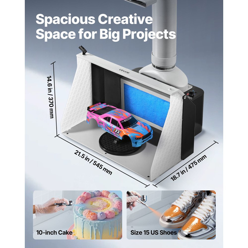 Θάλαμος ψεκασμού αερογράφου VEVOR, διπλοί ανεμιστήρες, 545 x 475 x 370 mm, φορητό κιτ καμπίνας ψεκασμού βαφής με αερογράφο για ερασιτεχνική χρήση με 3 φώτα LED και σωλήνα προέκτασης εξάτμισης, για ζωγραφική μοντέλων, τέχνες, χειροτεχνίες, κέικ