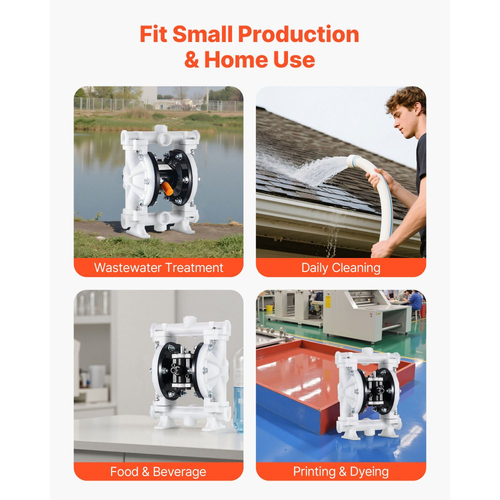 Αεροκίνητη αντλία διπλού διαφράγματος VEVOR, μέγιστη 16,66 LPM, τυπική αντλία εισόδου και εξόδου αέρα, πνευματική αντλία μεταφοράς χρησιμοποιημένων λαδιών, σώμα πολυπροπυλενίου, διπλά διαφράγματα, για ντίζελ, γράσο, κηροζίνη, βενζίνη