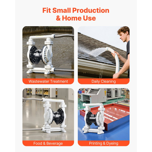 Αεροκίνητη αντλία διπλού διαφράγματος VEVOR, μέγιστη 94,64 LPM, τυπική αντλία μεταφοράς χρησιμοποιημένων λαδιών εισόδου και εξόδου, σώμα πολυπροπυλενίου, διπλά διαφράγματα, για ντίζελ, γράσο, κηροζίνη, βενζίνη