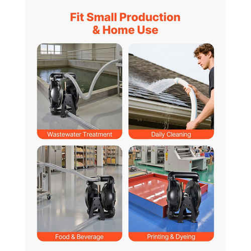 Αεροκίνητη αντλία διπλού διαφράγματος VEVOR, μέγιστη 132,49 LPM, τυπική αντλία εισόδου και εξόδου αέρα, πνευματική αντλία μεταφοράς χρησιμοποιημένων λαδιών, σώμα από κράμα αλουμινίου, διπλά διαφράγματα, για ντίζελ, γράσο, κηροζίνη, βενζίνη