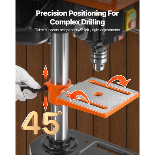 Πρέσα Δράπανου VEVOR 203,2 mm Πάγκου, Κινητήρας Επαγωγής 500W, Επιτραπέζιο Δράπανο με Ρυθμιζόμενη Ταχύτητα 500 / 890 / 1400 / 1900 / 2500 RPM, Κλίση 0-45° Τραπέζι Εργασίας, Φως Εργασίας LED, για Ξύλο και Μέταλλο